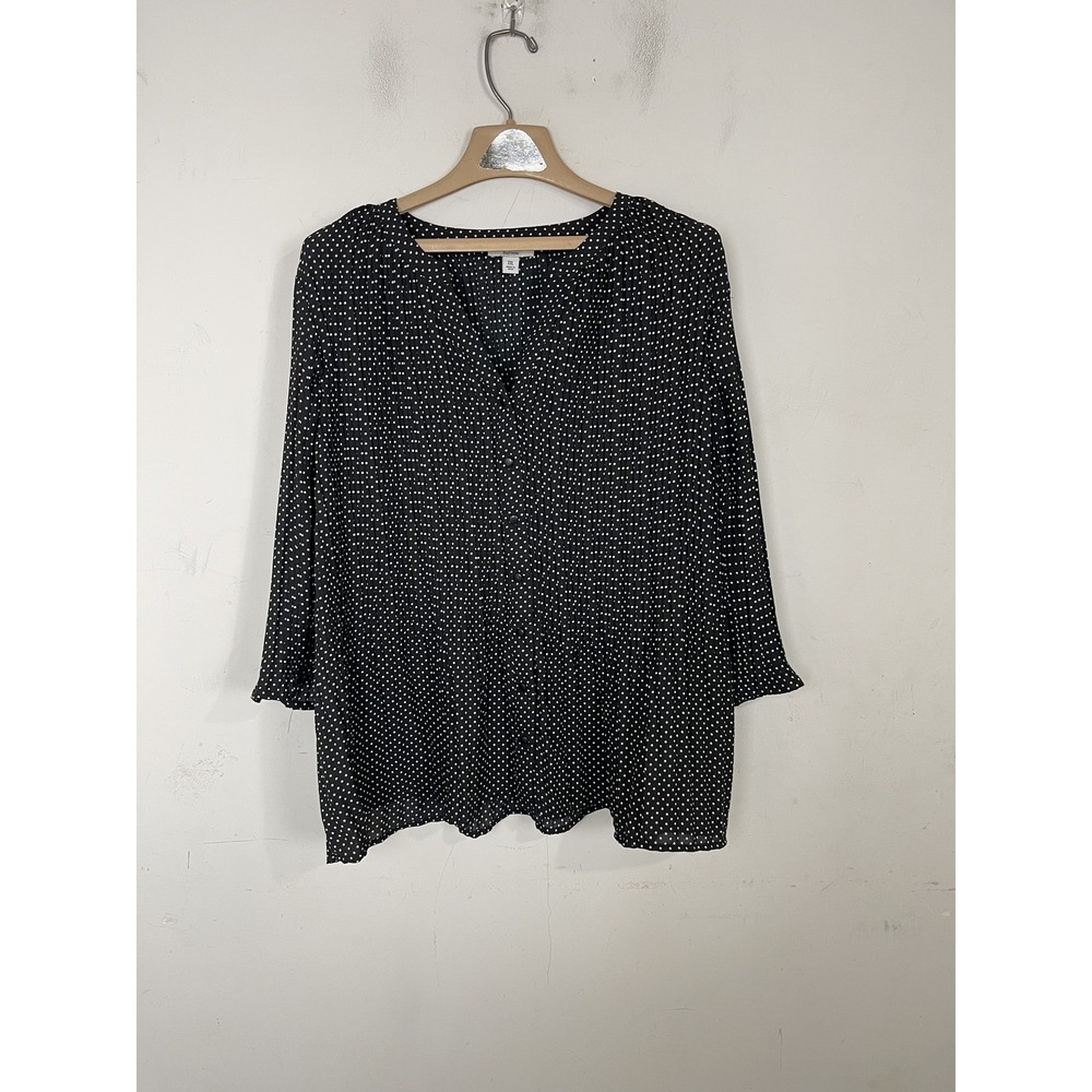Croft & Barrow Womens Shirt XXL Polka Dot Long Sleeve Pleated Career Blouse Top